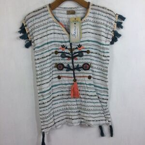 Skemo Kids Mexicana Sleeveless Tassle Embroidered Beads Knit Short Kaftan L NWT